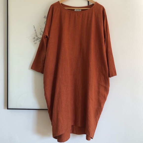 Boheme Dresses & Skirts - Rachel craven heavy linen Rust Orange Long Sleeve (3/4 length ish) Dress